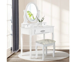 Dressing Table Stool Makeup Mirror Drawer White Jewellery Cabinet