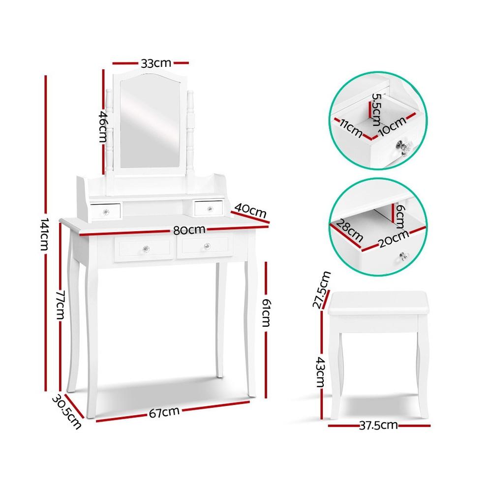 Bedroom Dressing Table Stool Mirror Jewellery Cabinet White Tables Drawers Box Organizer