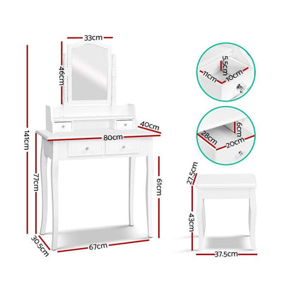 Bedroom Dressing Table Stool Mirror Jewellery Cabinet White Tables Drawers Box Organizer