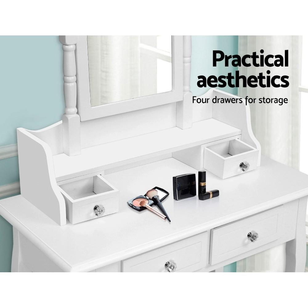 Bedroom Dressing Table Stool Mirror Jewellery Cabinet White Tables Drawers Box Organizer