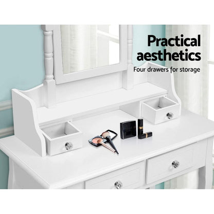 Bedroom Dressing Table Stool Mirror Jewellery Cabinet White Tables Drawers Box Organizer