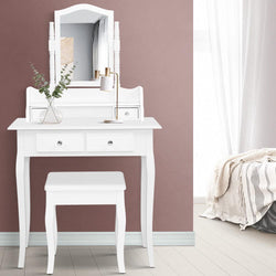 Bedroom Dressing Table Stool Mirror Jewellery Cabinet White Tables Drawers Box Organizer