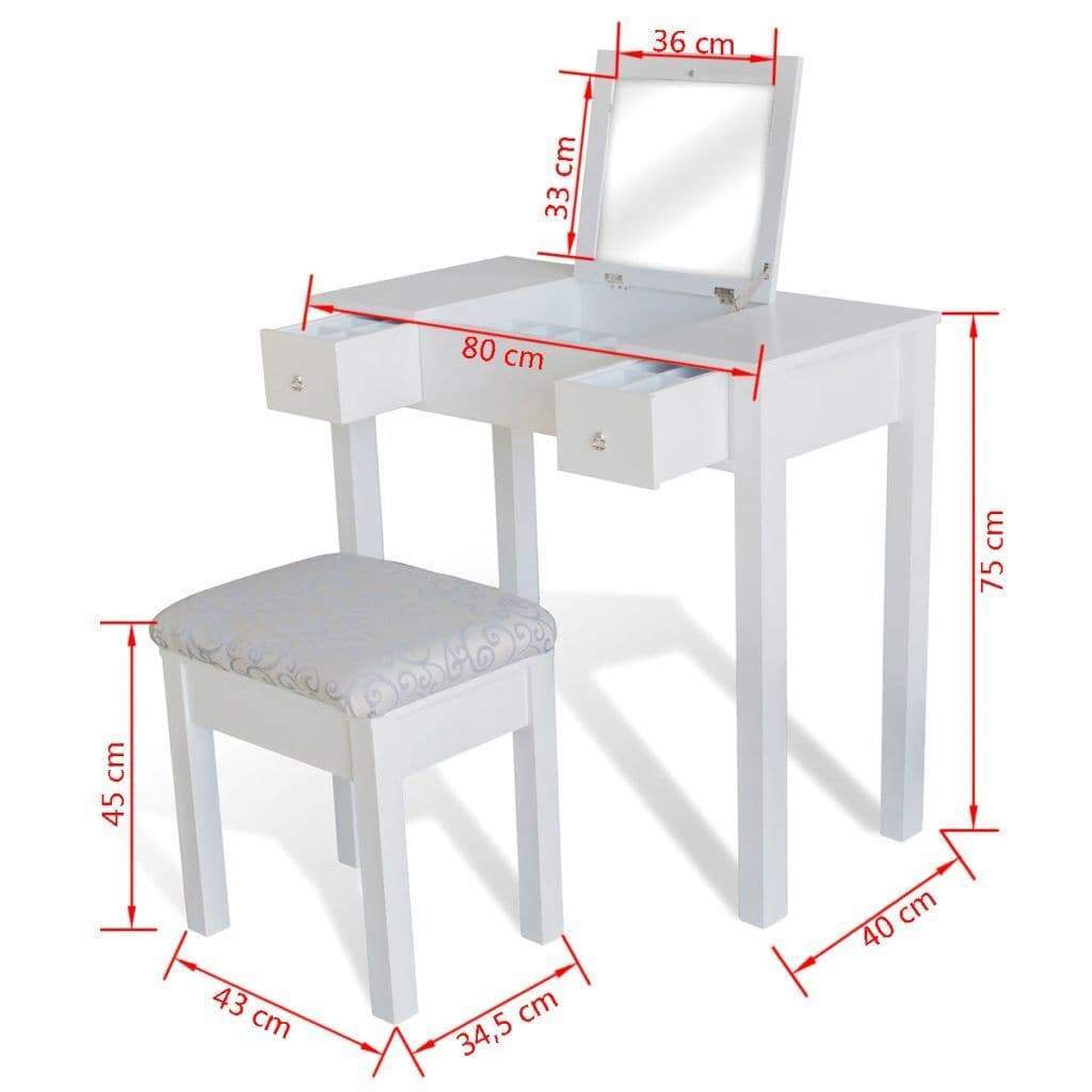 vidaxl40- Dressing Table with Stool and 1 Flip-up Mirror White