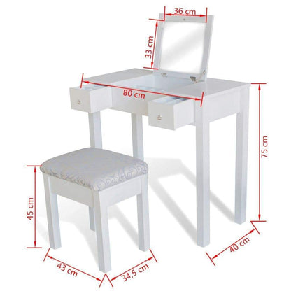 vidaxl40- Dressing Table with Stool and 1 Flip-up Mirror White