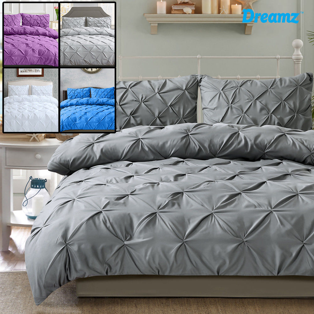 Diamond Pintuck Duvet Cover Pillow Case Set in Full Size in Charcoal