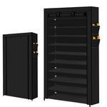 10 Tier Shoe Rack Portable Storage Cabinet Organiser Wardrobe Black Cover