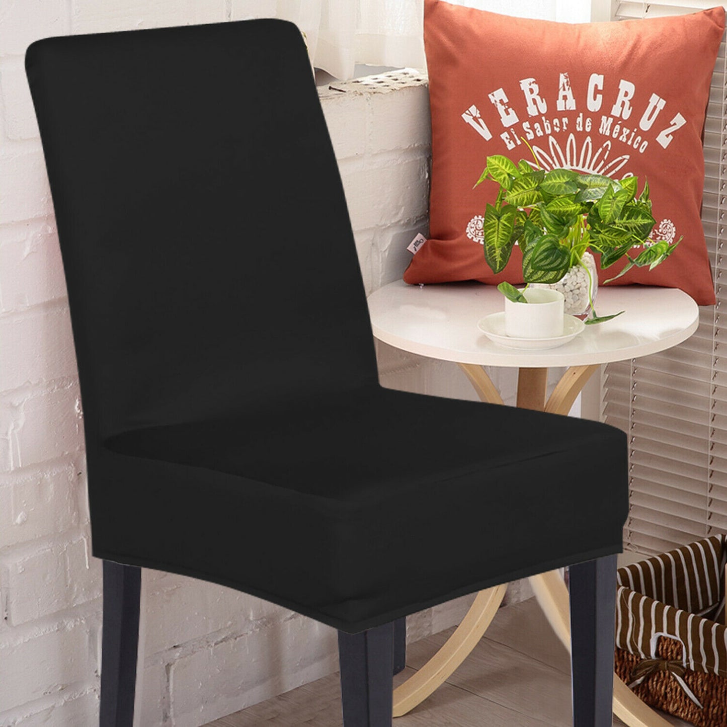 6x Stretch Elastic Chair Covers Dining Room Wedding Banquet Washable Black