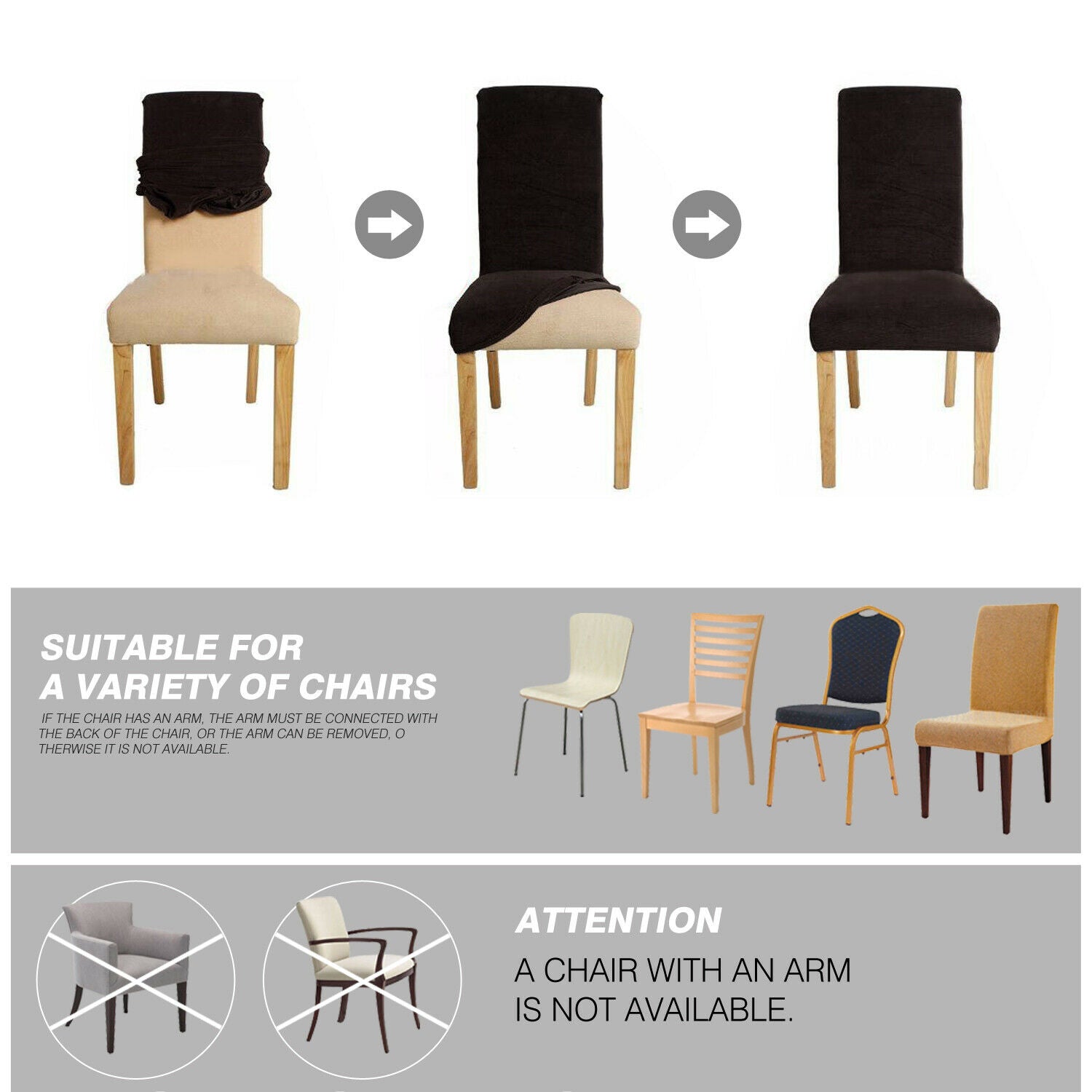 6x Stretch Elastic Chair Covers Dining Room Wedding Banquet Washable Black