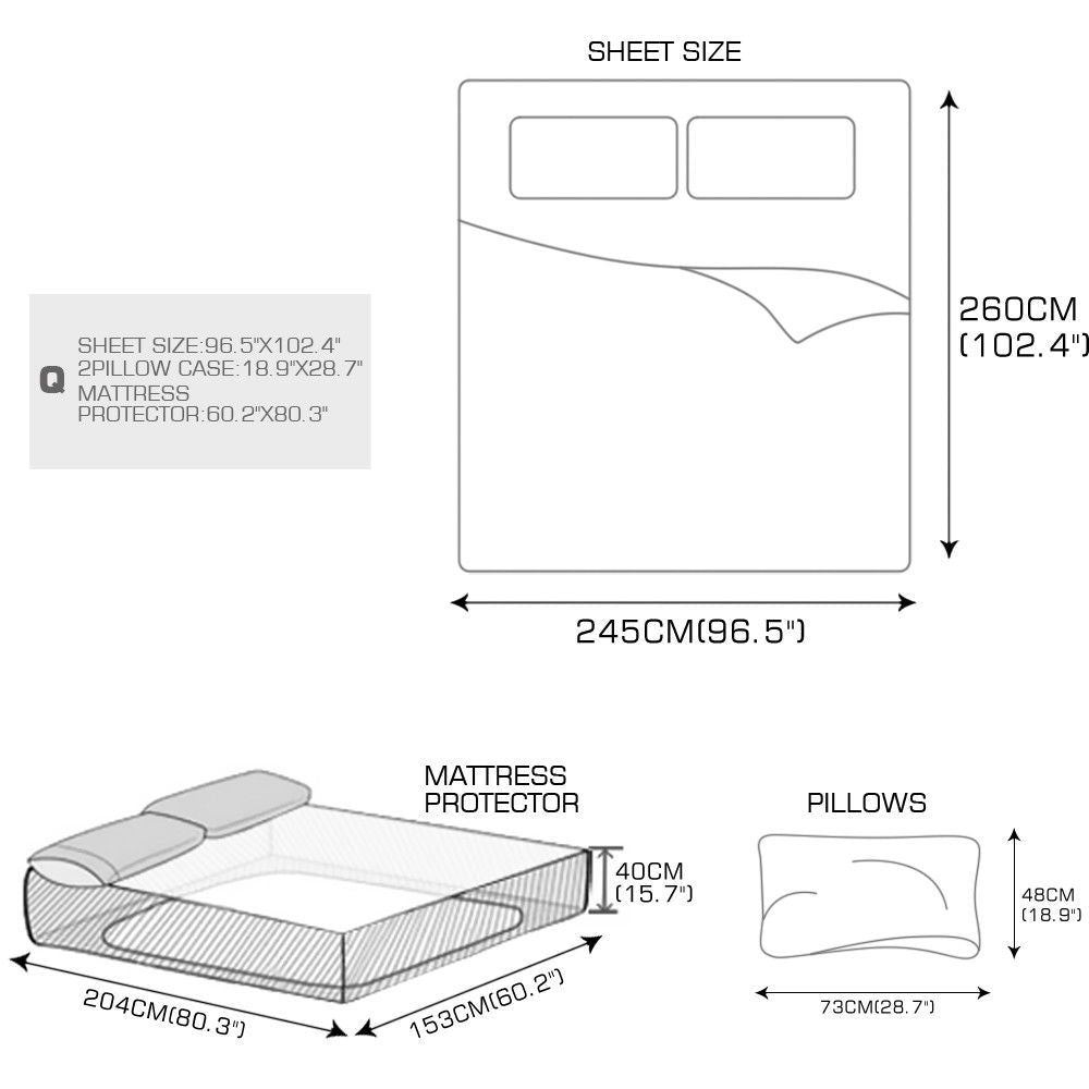 Queen / King / Super King 4 Piece Bed Sheet Set Flat Fitted Pillowcase