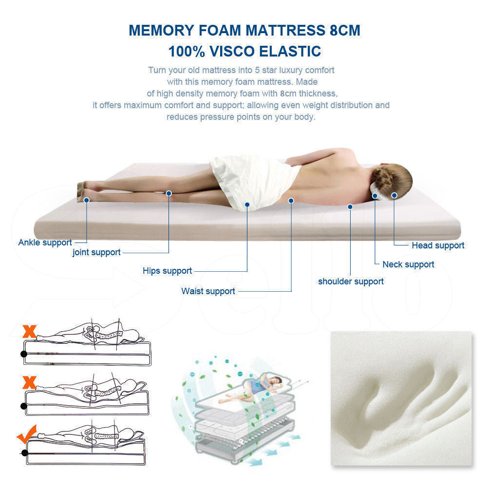 8cm Bedding Cool Gel Memory Foam Bed Mattress Topper Bamboo Cover Double