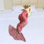 Mermaid Tail Crochet Blanket Sofa Rug Knit Handmade Soft Sleeping Bag Red