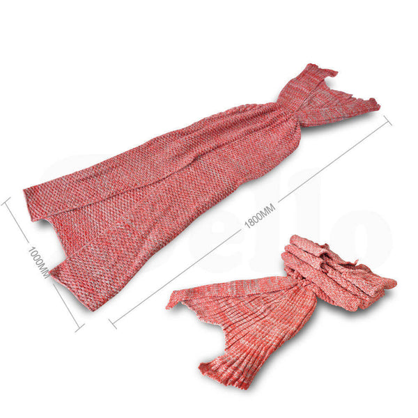  Mermaid Tail Crochet Blanket Sofa Rug Knit Handmade Soft Sleeping Bag Red