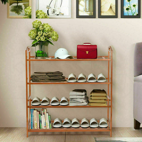  4 Tiers Bamboo Shoe Rack Storage Organizer Wooden Shelf Stand Shelves
