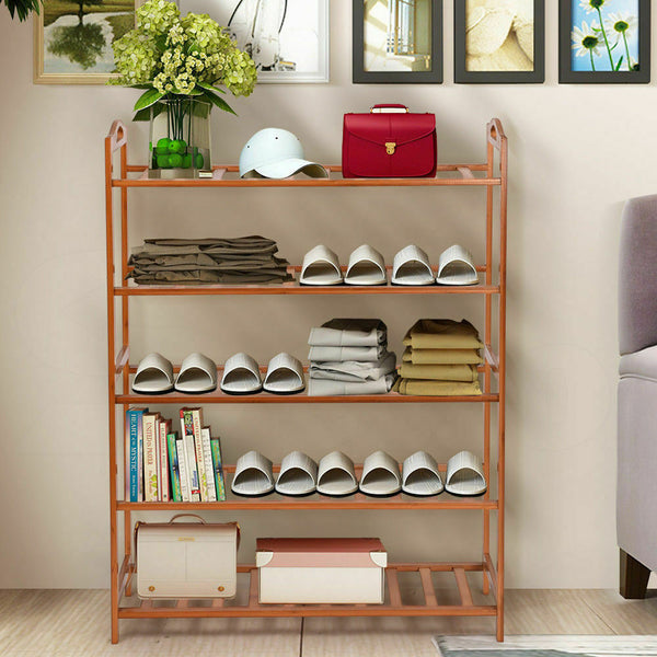  5 Tiers Bamboo Shoe Rack Storage Organizer Wooden Shelf Stand Shelves
