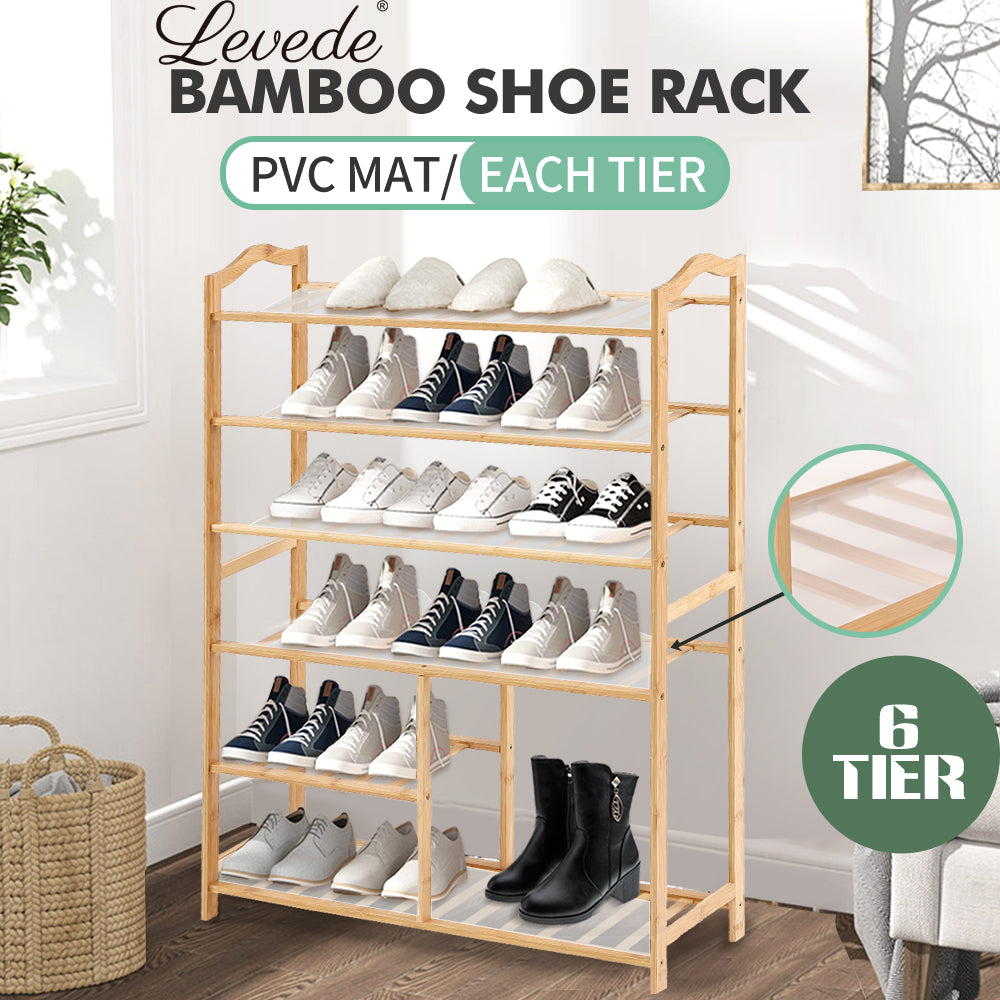 Bamboo Shoe Rack Storage Wooden Organizer Shelf Stand 6 Tiers Layers 80cm