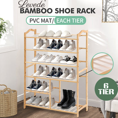 Bamboo Shoe Rack Storage Wooden Organizer Shelf Stand 6 Tiers Layers 80cm