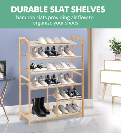 Bamboo Shoe Rack Storage Wooden Organizer Shelf Stand 6 Tiers Layers 80cm