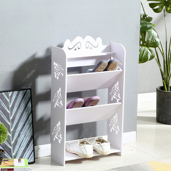  4 Tiers 43 Width Tilt Chic Hollow Shoe Rack Stand Storage Organiser Shelf