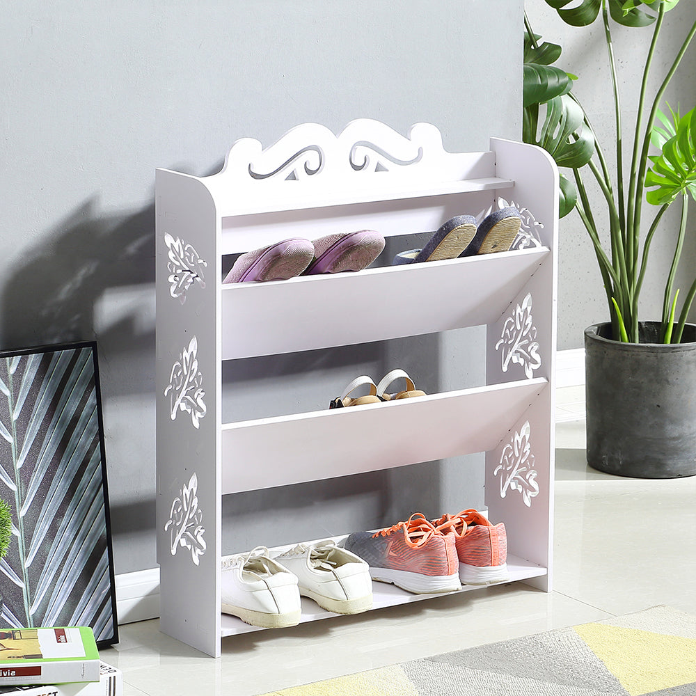 4 Tiers 63 Width Tilt Chic Hollow Shoe Rack Stand Storage Organiser Shelf