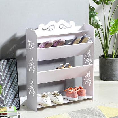 4 Tiers 63 Width Tilt Chic Hollow Shoe Rack Stand Storage Organiser Shelf