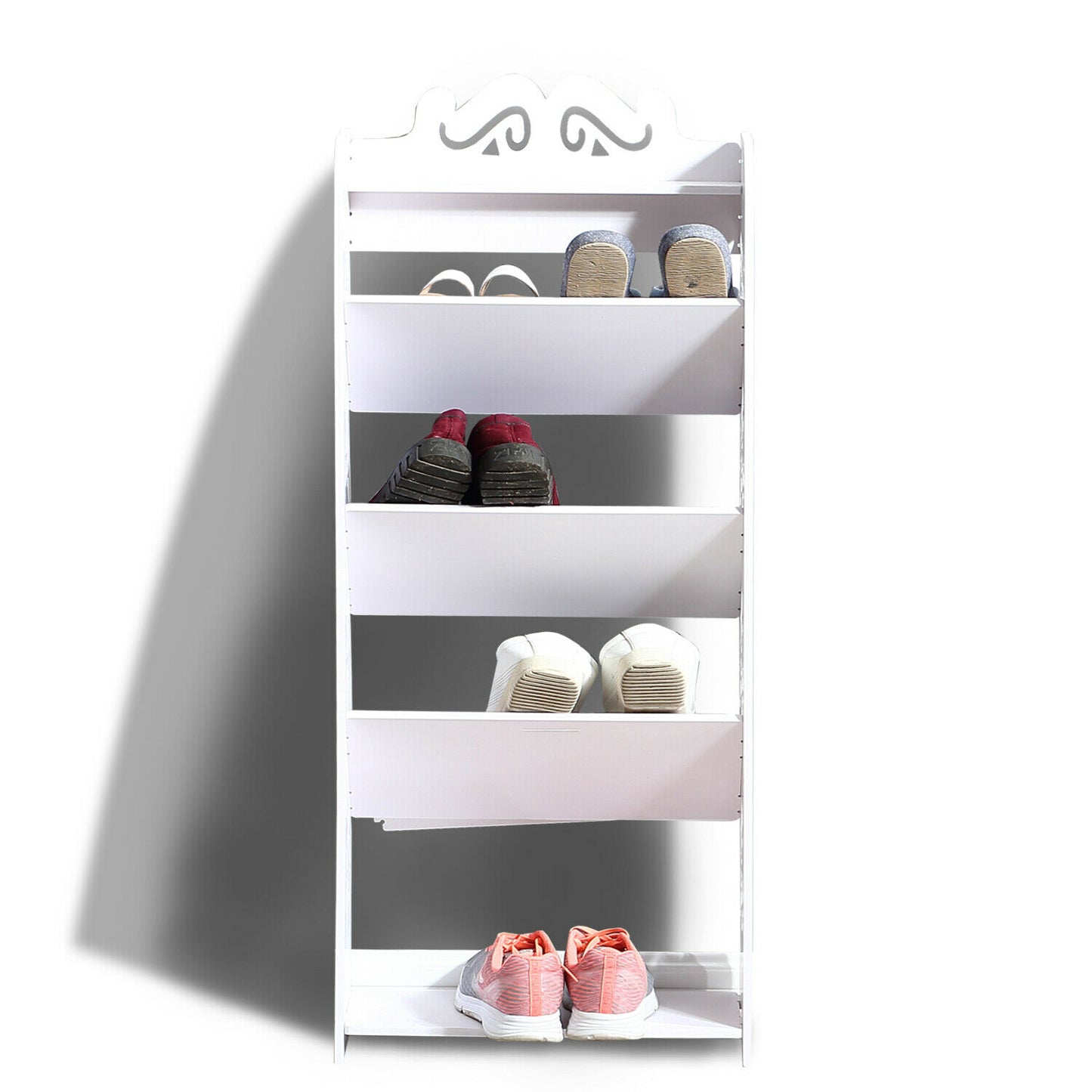5 Tiers 43 Width Tilt Chic Hollow Shoe Rack Stand Storage Organiser Shelf