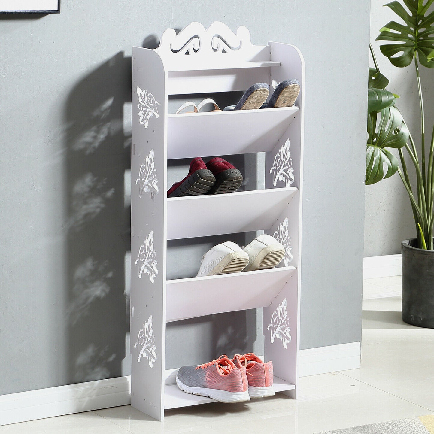 5 Tiers 43 Width Tilt Chic Hollow Shoe Rack Stand Storage Organiser Shelf