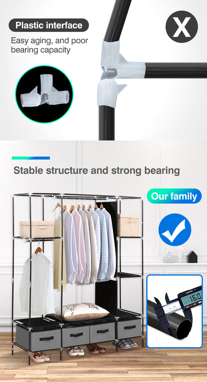 Portable Wardrobe 4 Drawers Large Storage Cabinet Organiser Shelf Rack