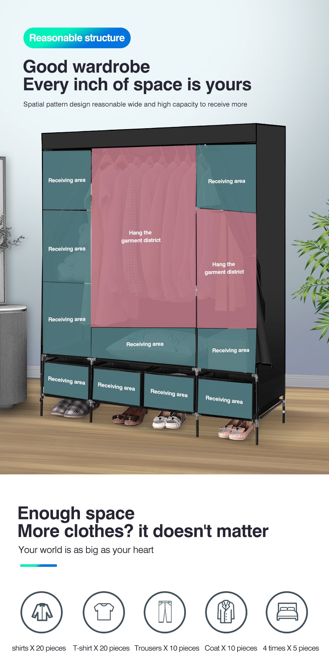 Stylish and elegant 4 Drawers portable wardrobe