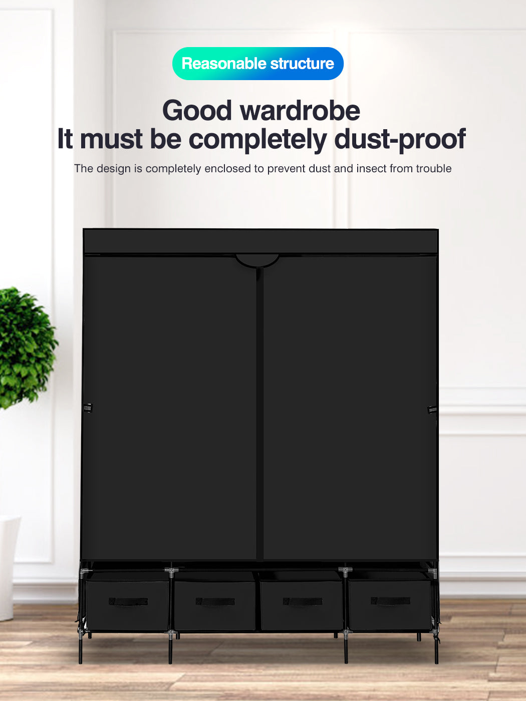 Stylish and elegant 4 Drawers portable wardrobe