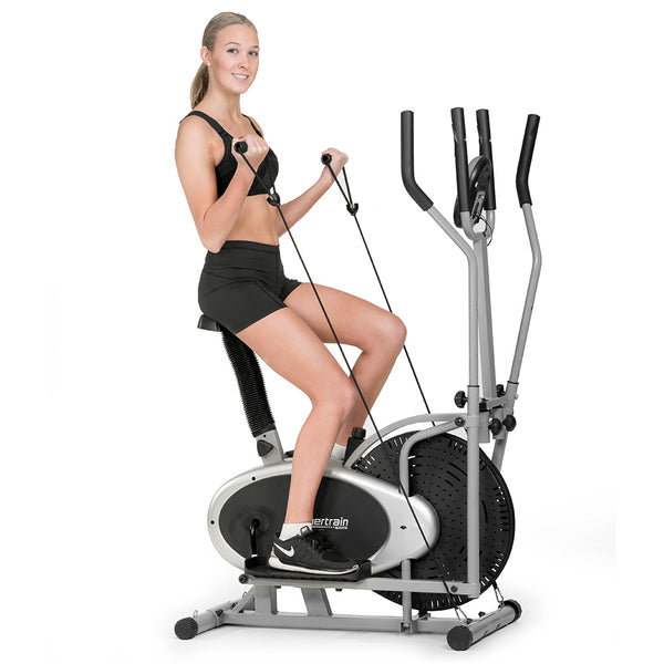  2-in-1 Elliptical cross trainer and exercise bike with resistance bands