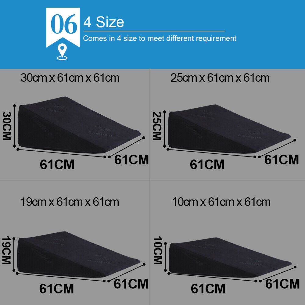 2x Cool Gel Memory Foam Bed Wedge Pillow Cushion Neck Back Support Sleep Cover - 61×61×30cm