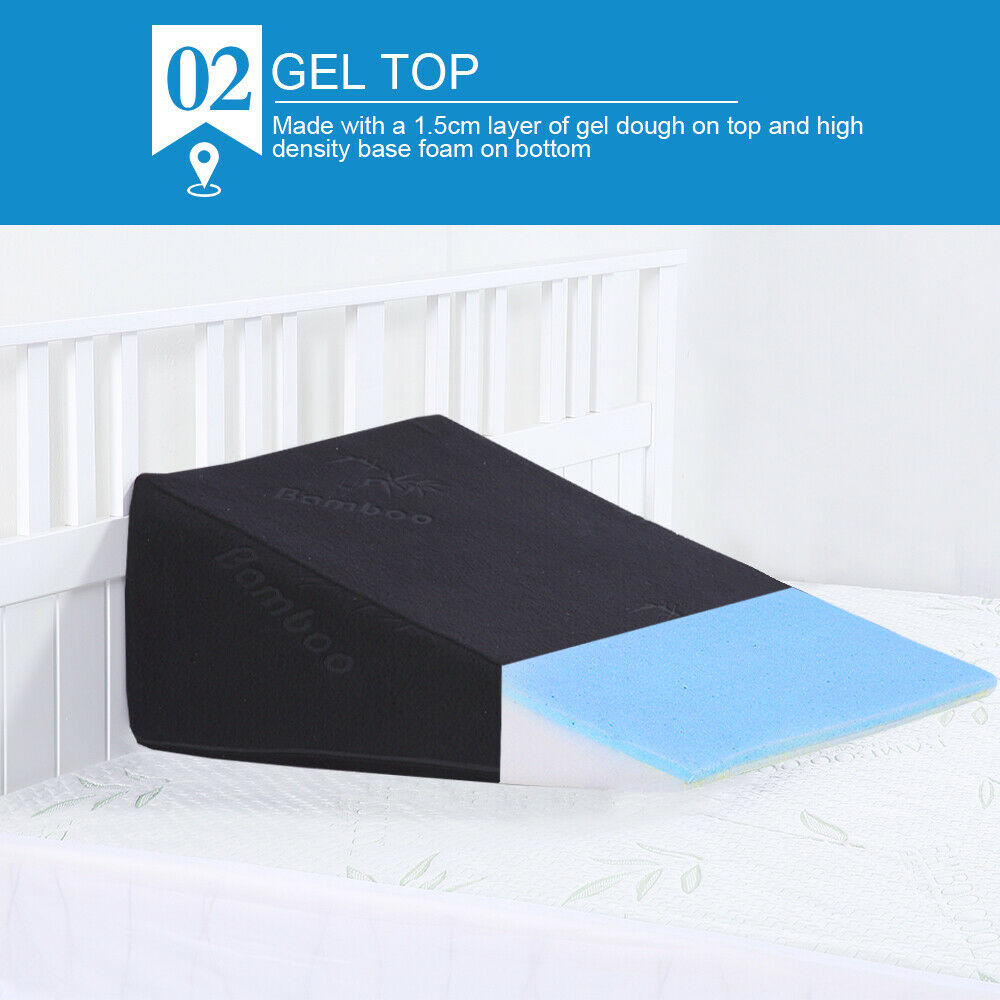 2x Cool Gel Memory Foam Bed Wedge Pillow Cushion Neck Back Support Sleep Cover - 61×61×30cm