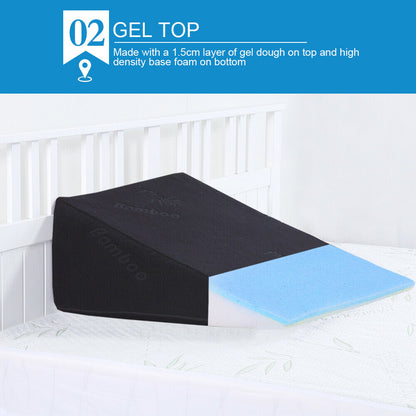 2x Cool Gel Memory Foam Bed Wedge Pillow Cushion Neck Back Support Sleep Cover - 61×61×30cm