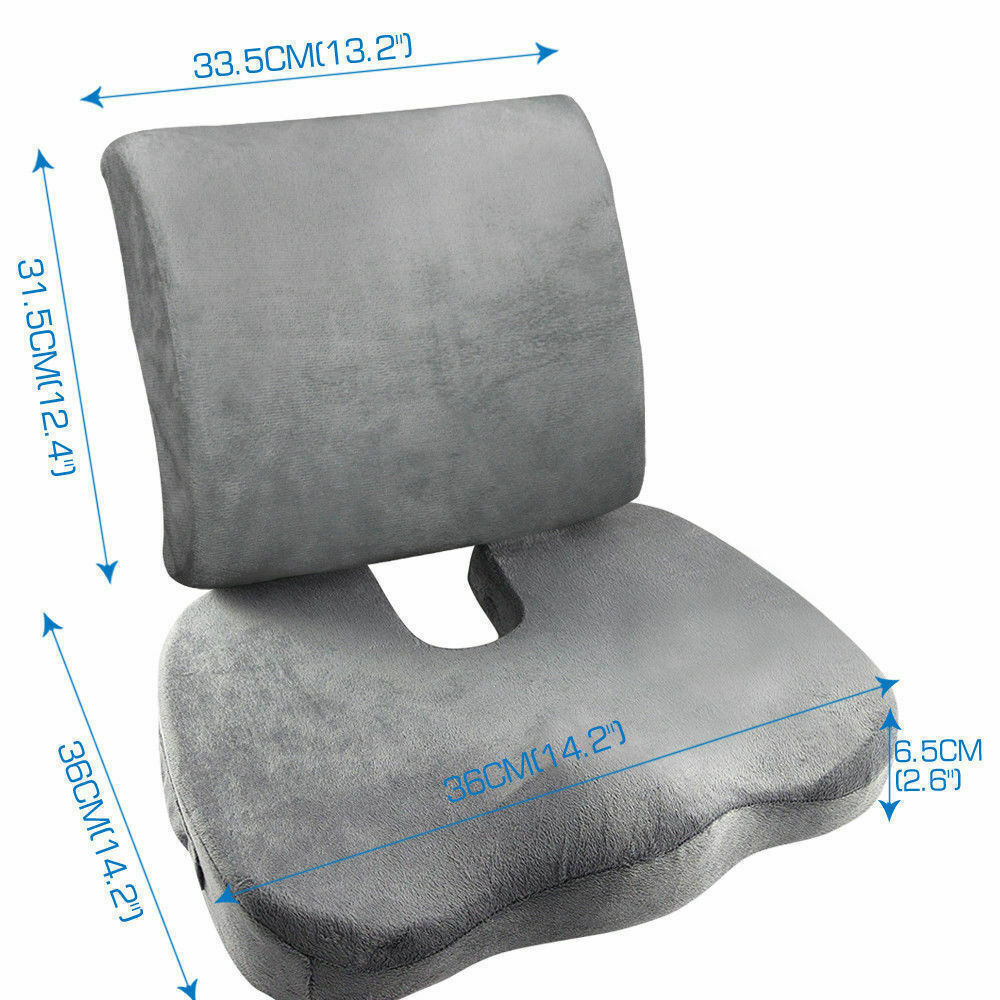 Memory Foam Seat Cushion Lumbar Back Support Orthoped Office Pain Relief Grey