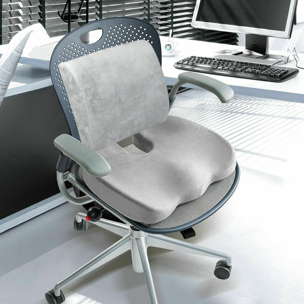 Memory Foam Seat Cushion Lumbar Back Support Orthoped Office Pain Relief Grey