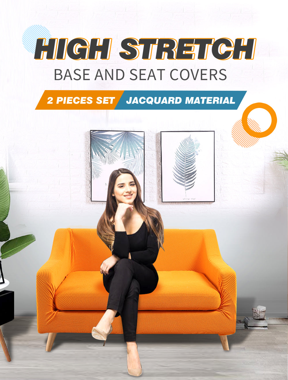 Couch Sofa Seat Covers Stretch Protectors Slipcovers 2 Seater Orange
