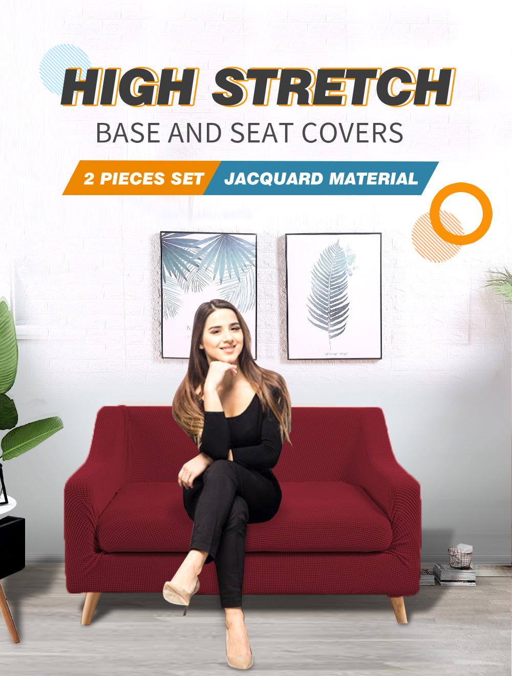 Couch Sofa Seat Covers Stretch Protectors Slipcovers 2 Seater Wine