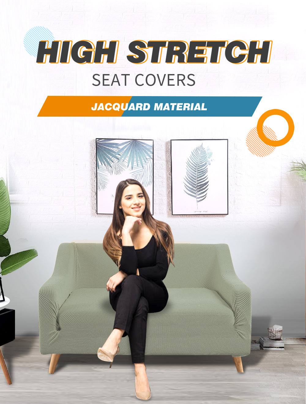 Couch Stretch Sofa Lounge Cover Protector Slipcover 2 Seater Khaki