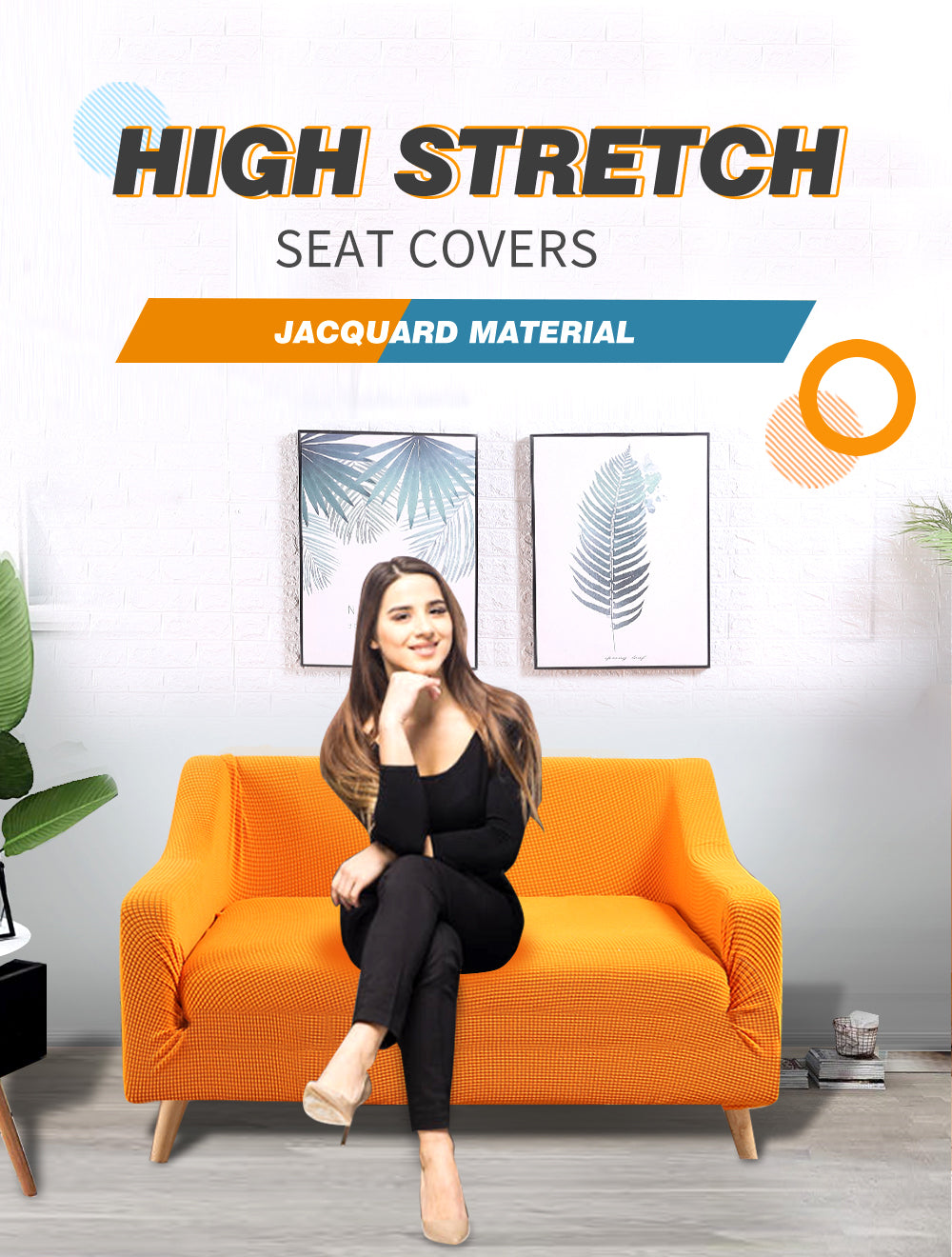 Couch Stretch Sofa Lounge Cover Protector Slipcover 2 Seater Orange