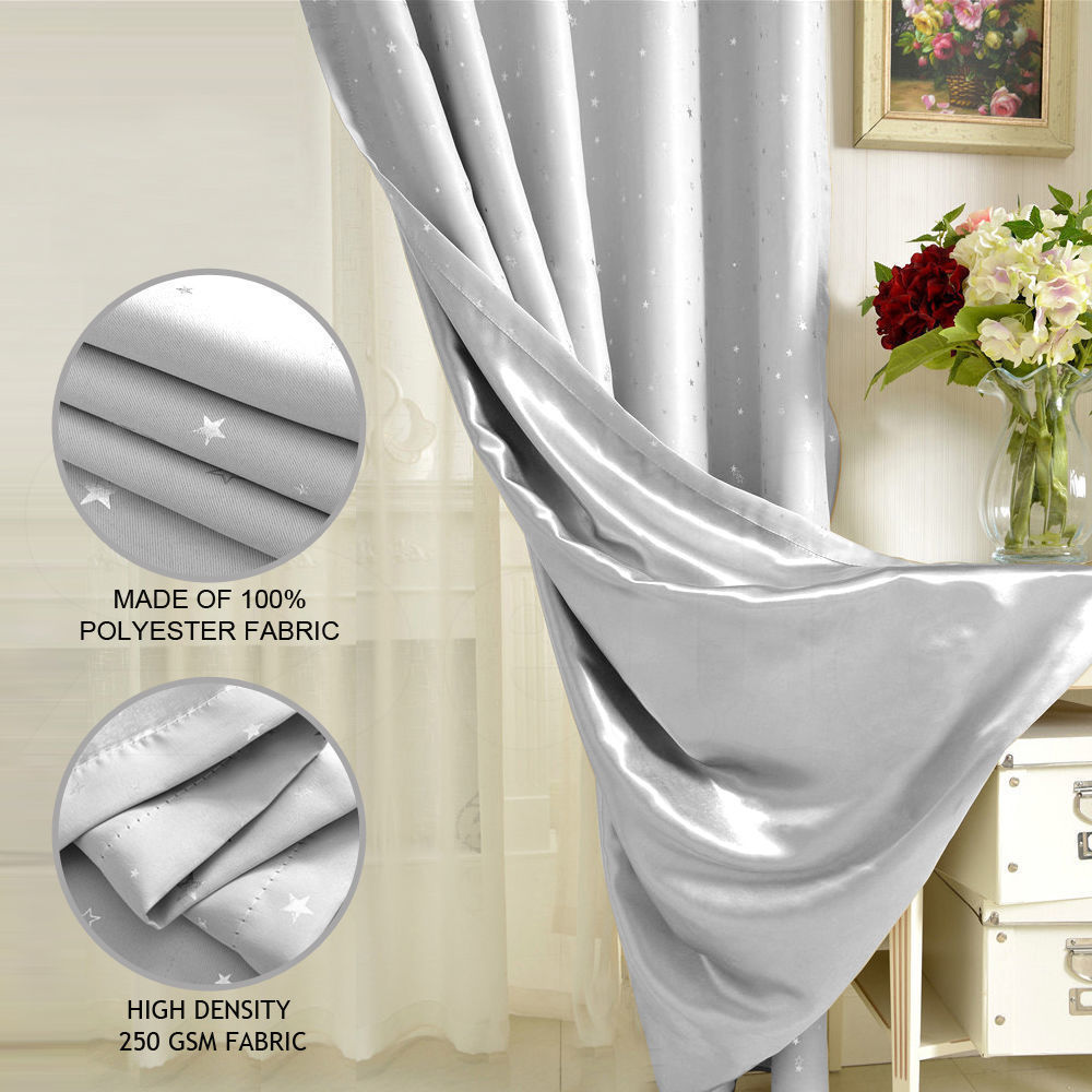 Star Blockout Blackout Curtains 3 Layers Eyelet Pure Fabric Room Darkening-EI0405-L-SG