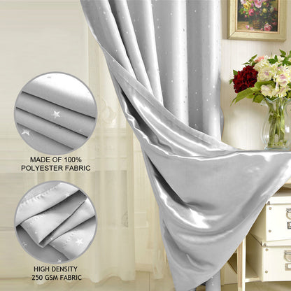 Star Blockout Blackout Curtains 3 Layers Eyelet Pure Fabric Room Darkening-EI0405-L-SG