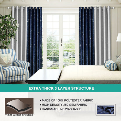 Star Blockout Blackout Curtains 3 Layers Eyelet Pure Fabric Room Darkening-EI0405-L-SG