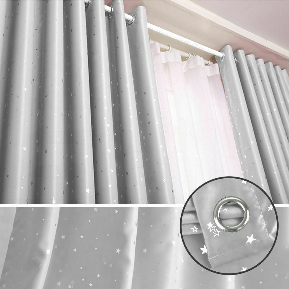 Star Blockout Blackout Curtains 3 Layers Eyelet Pure Fabric Room Darkening-EI0405-L-SG
