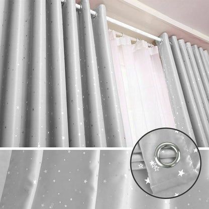 Star Blockout Blackout Curtains 3 Layers Eyelet Pure Fabric Room Darkening-EI0405-L-SG
