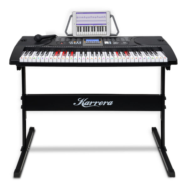  Karrera 61 Keys Electronic LED Keyboard Piano with Stand - Black