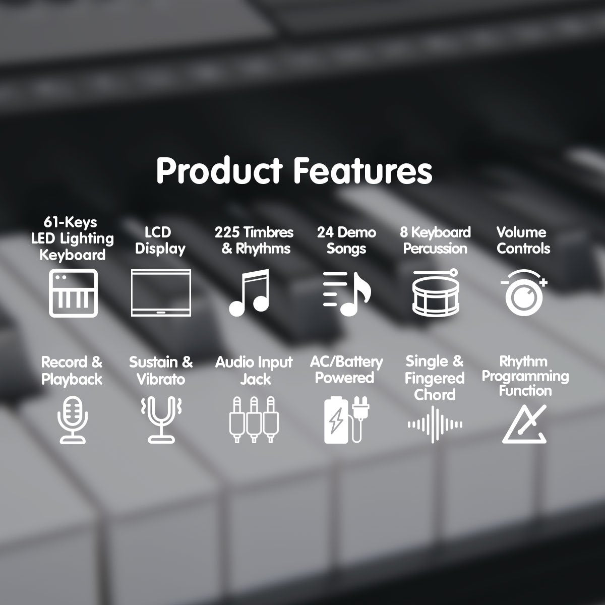 61 Keys Electronic Led Keyboard Piano With Stand - Black