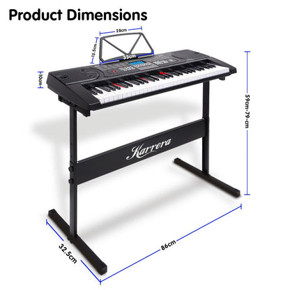 61 Keys Electronic Led Keyboard Piano With Stand - Black