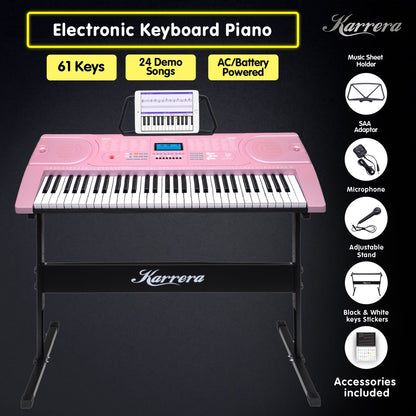 61 Keys Electronic Keyboard Piano Music With Stand - Pink