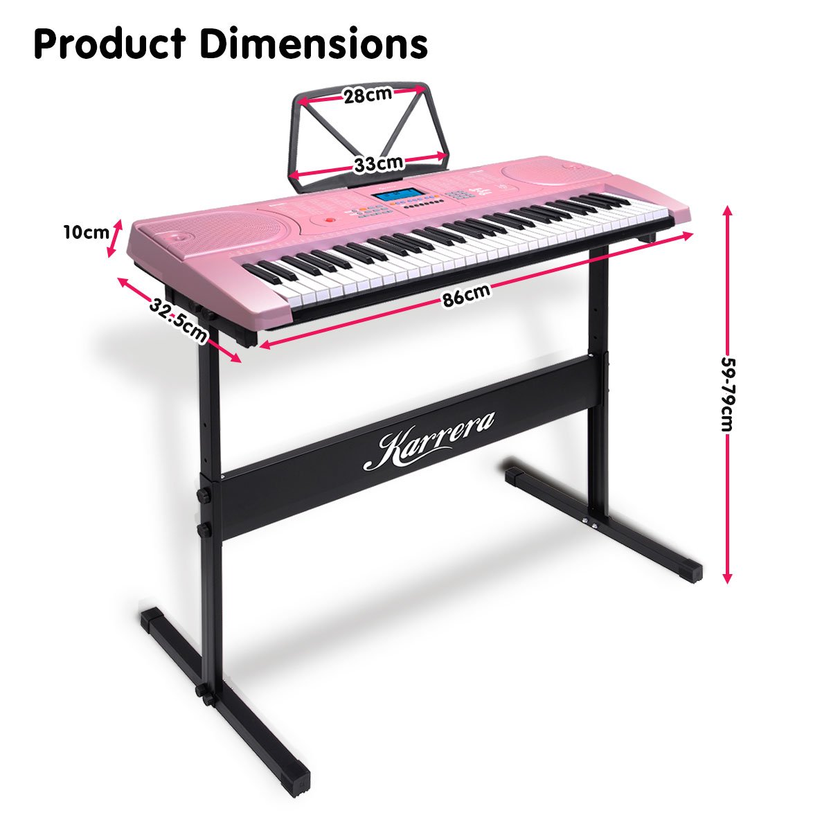 61 Keys Electronic Led Piano Keyboard With Stand - Pink