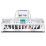 61 Keys Electronic Led Keyboard Piano With Stand - Silver